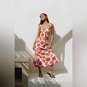 Sabo Skirt Floral Midi Dress - Pink and Orange